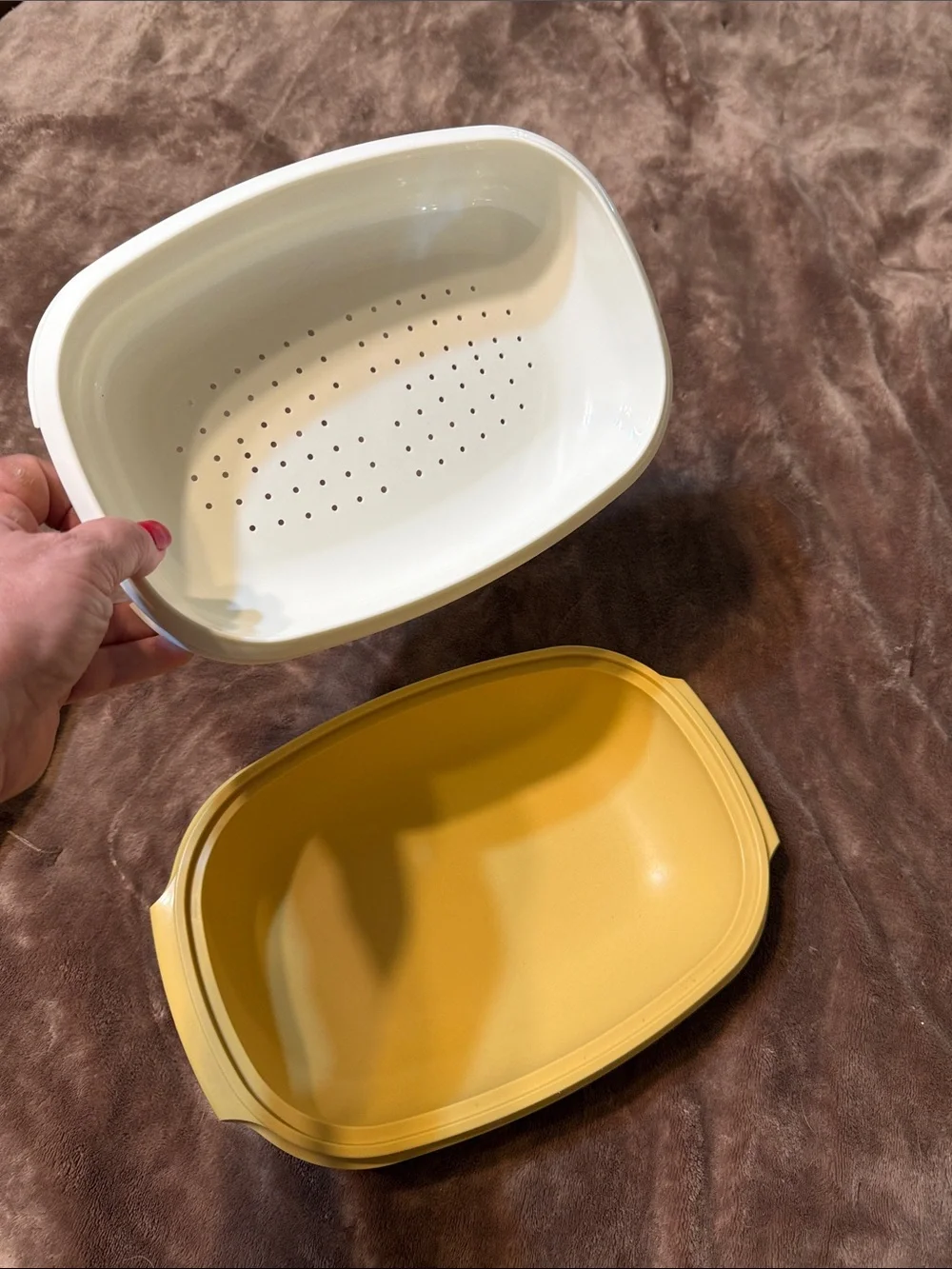Tupperware Harvest Gold Vintage Microwave Rice and Veg Steamer Set 1970-1980’s
